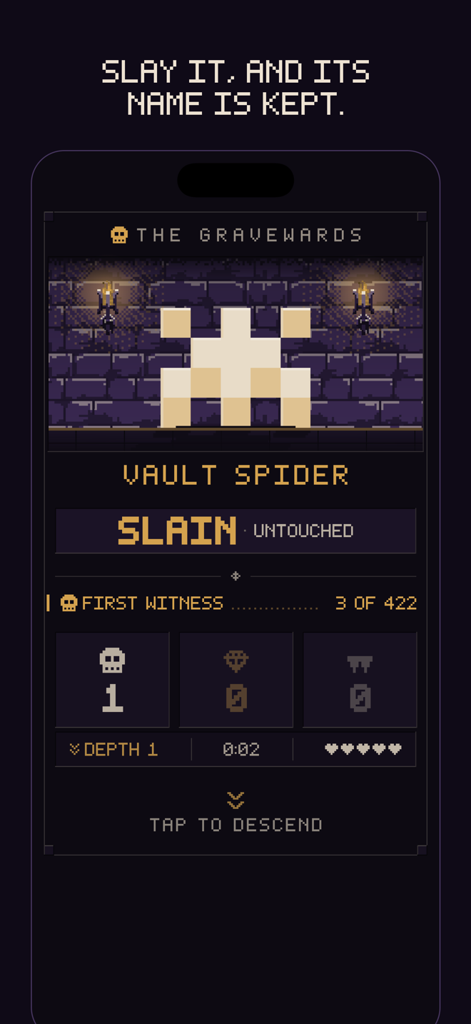 The reveal plate: a vault spider slain, untouched, in the Gravewards' catacombs.